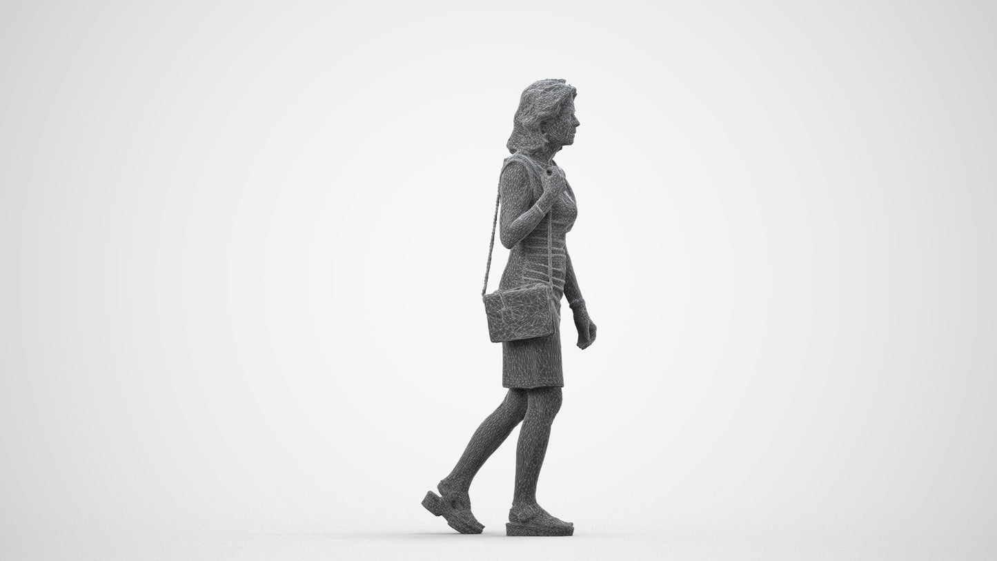 realistic 3D people woman business walking, render-ready for V-Ray and Corona, FBX OBJ, wireframe side view