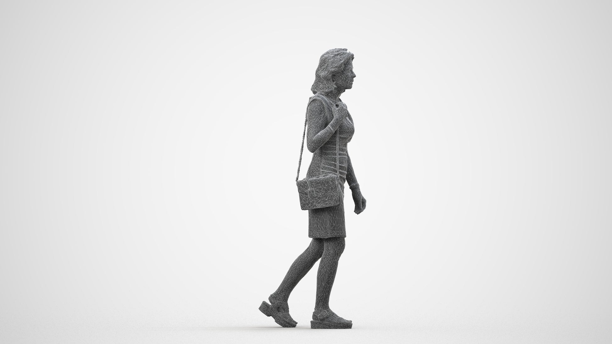 realistic 3D people woman business walking, render-ready for V-Ray and Corona, FBX OBJ, wireframe side view
