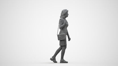 realistic 3D people woman business walking, render-ready for V-Ray and Corona, FBX OBJ, wireframe side view
