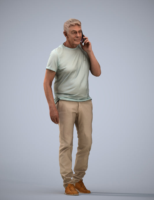 realistic 3D human senior man casual walking, archviz people FBX OBJ for Blender