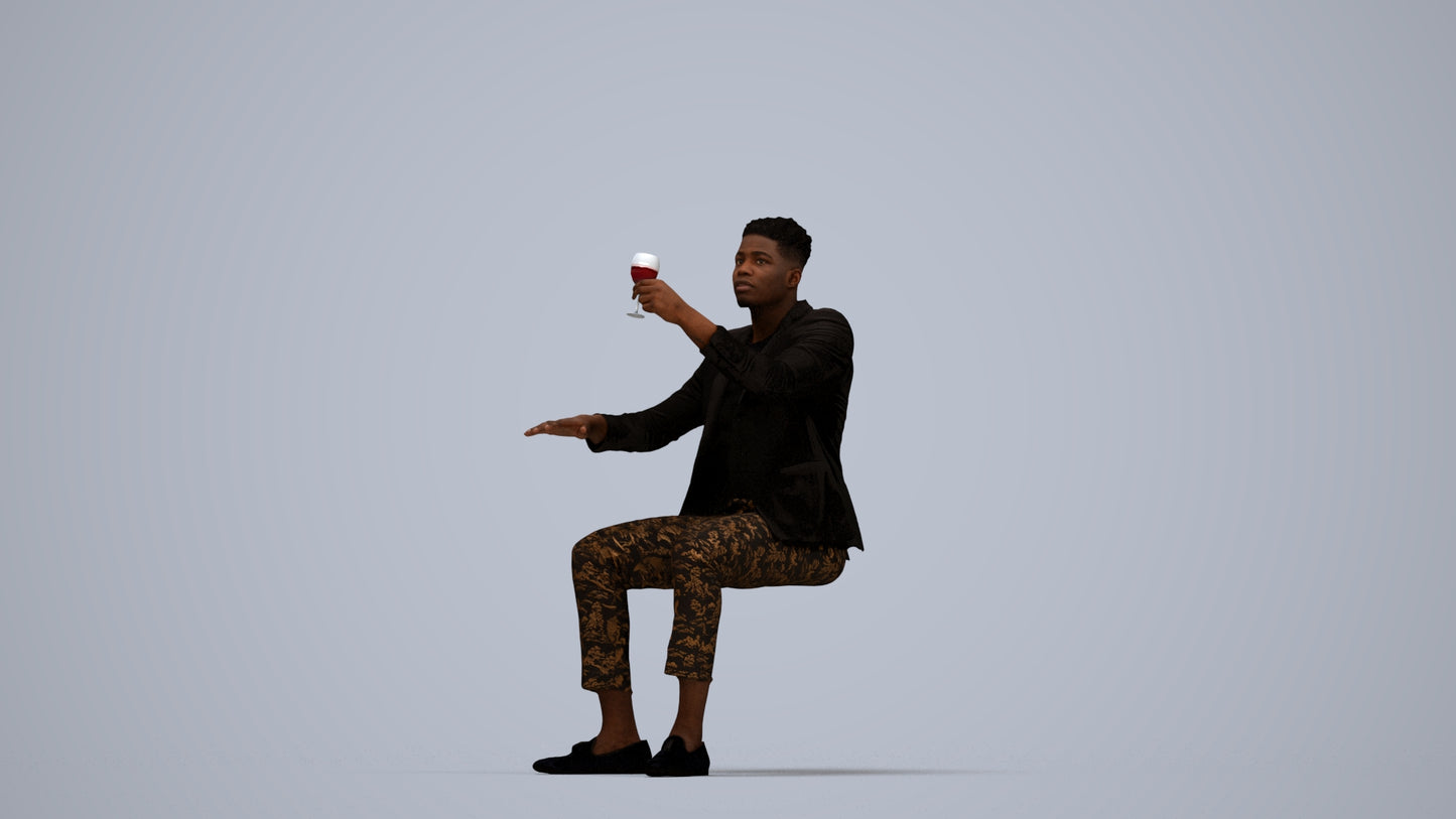 3D scanned man sitting formal, photorealistic archviz people for Enscape and SketchUp, top-down view render