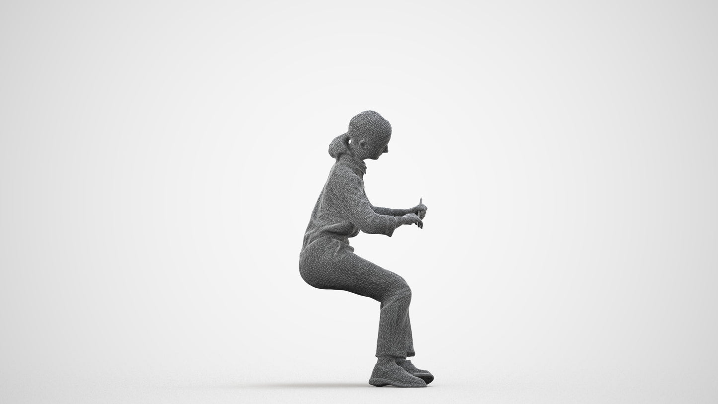 3D human model girl kids, photogrammetry scanned person for archviz, wireframe side view