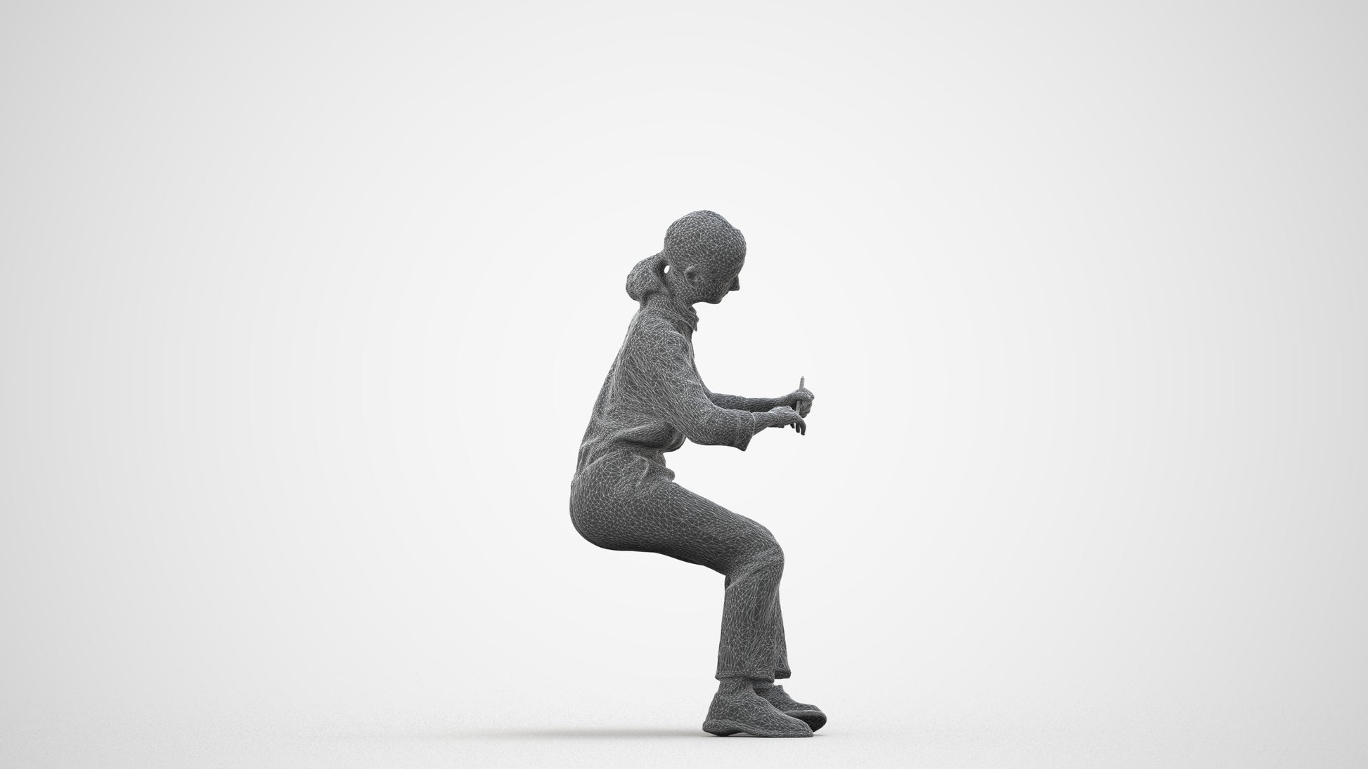 3D human model girl kids, photogrammetry scanned person for archviz, wireframe side view