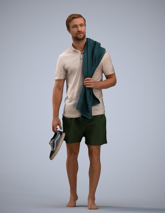 realistic 3D people man casual pool, render-ready for V-Ray and Corona, FBX OBJ