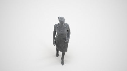 realistic 3D woman casual walking, scanned archviz people for Blender and 3ds Max, wireframe three-quarter view