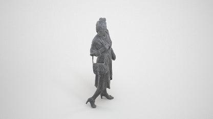 3D human model woman casual walking, photogrammetry scanned person for archviz, wireframe three-quarter view