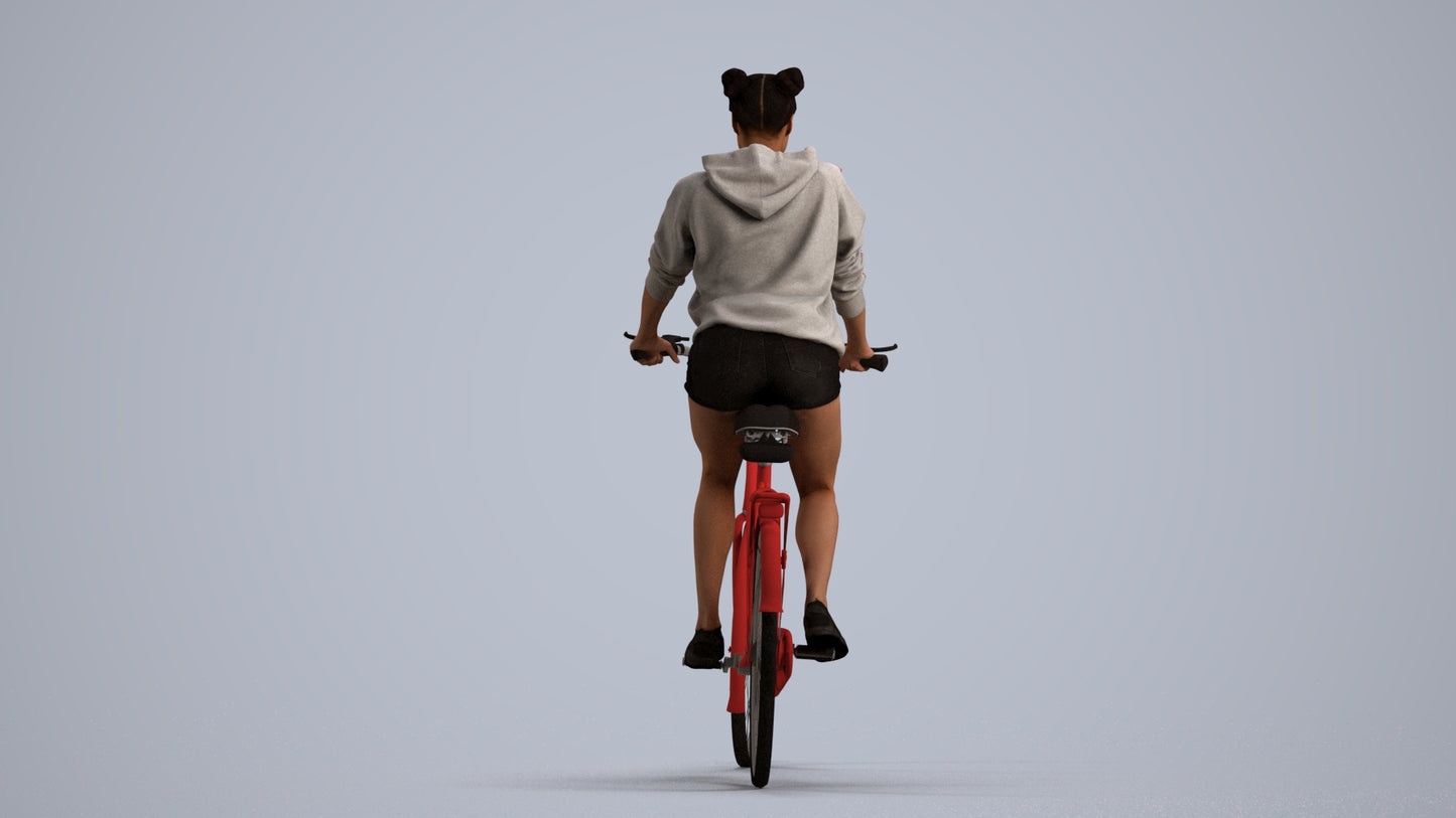 scanned 3D woman casual cycling, photogrammetry people for Enscape and V-Ray, front view render