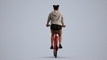scanned 3D woman casual cycling, photogrammetry people for Enscape and V-Ray, front view render