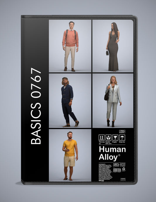 photogrammetry 3D people walking collection, 5 realistic human models archviz FBX