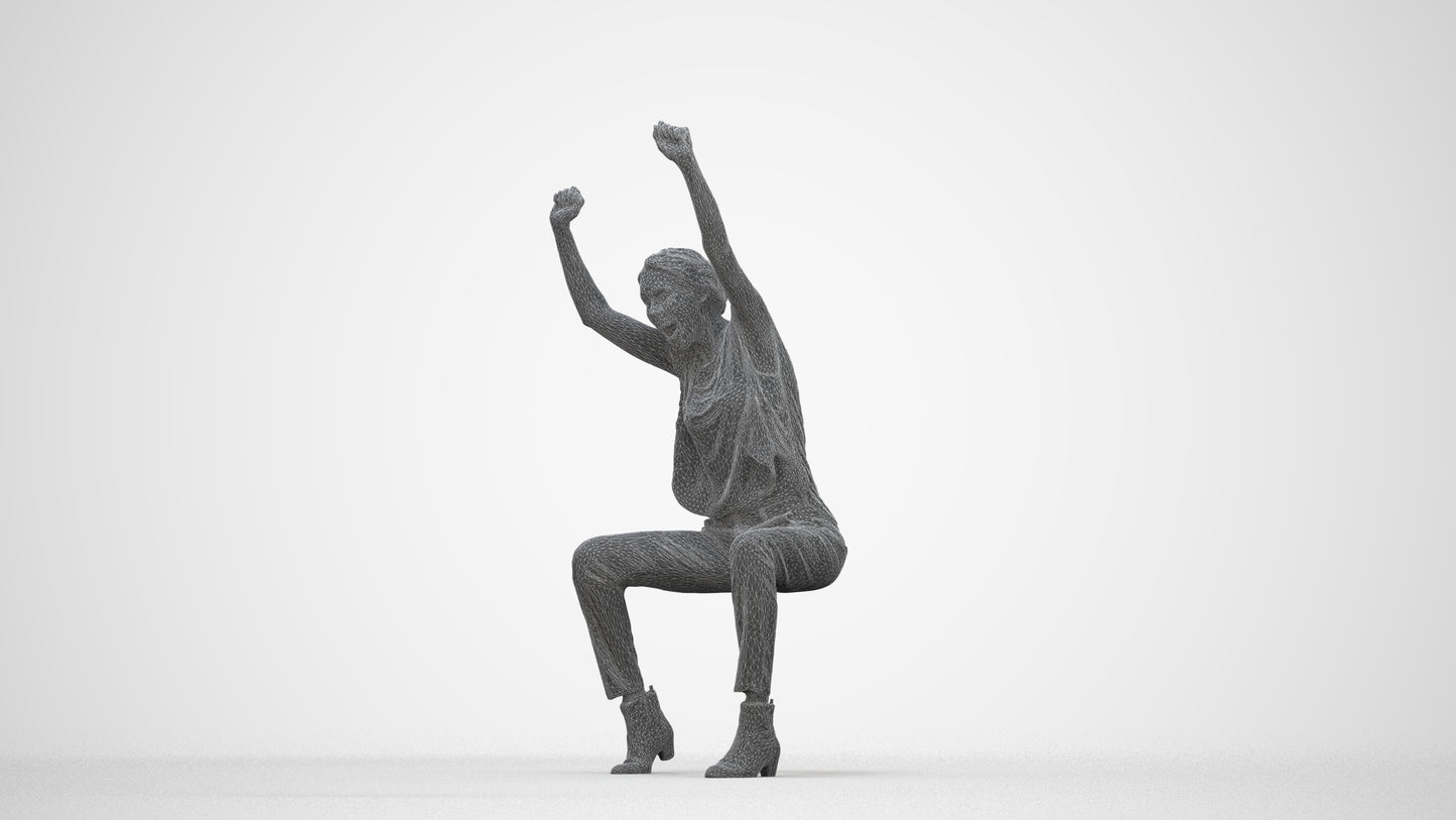 realistic 3D people woman casual sitting, render-ready for V-Ray and Corona, FBX OBJ, wireframe back view