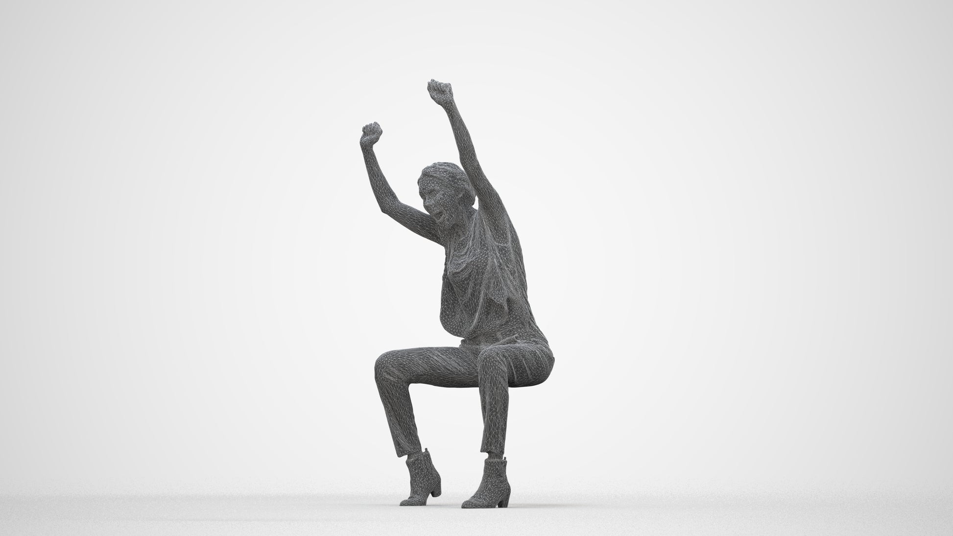 realistic 3D people woman casual sitting, render-ready for V-Ray and Corona, FBX OBJ, wireframe back view
