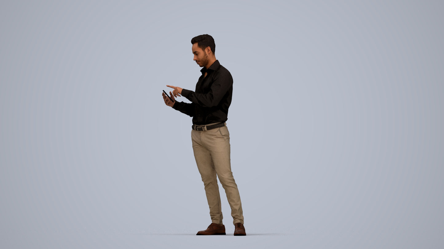 realistic 3D people man business standing, render-ready for V-Ray and Corona, FBX OBJ, top-down view render