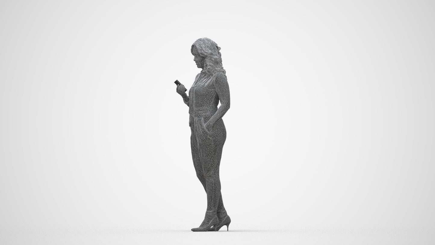 scanned 3D woman casual walking, photogrammetry people for Enscape and V-Ray, wireframe back view