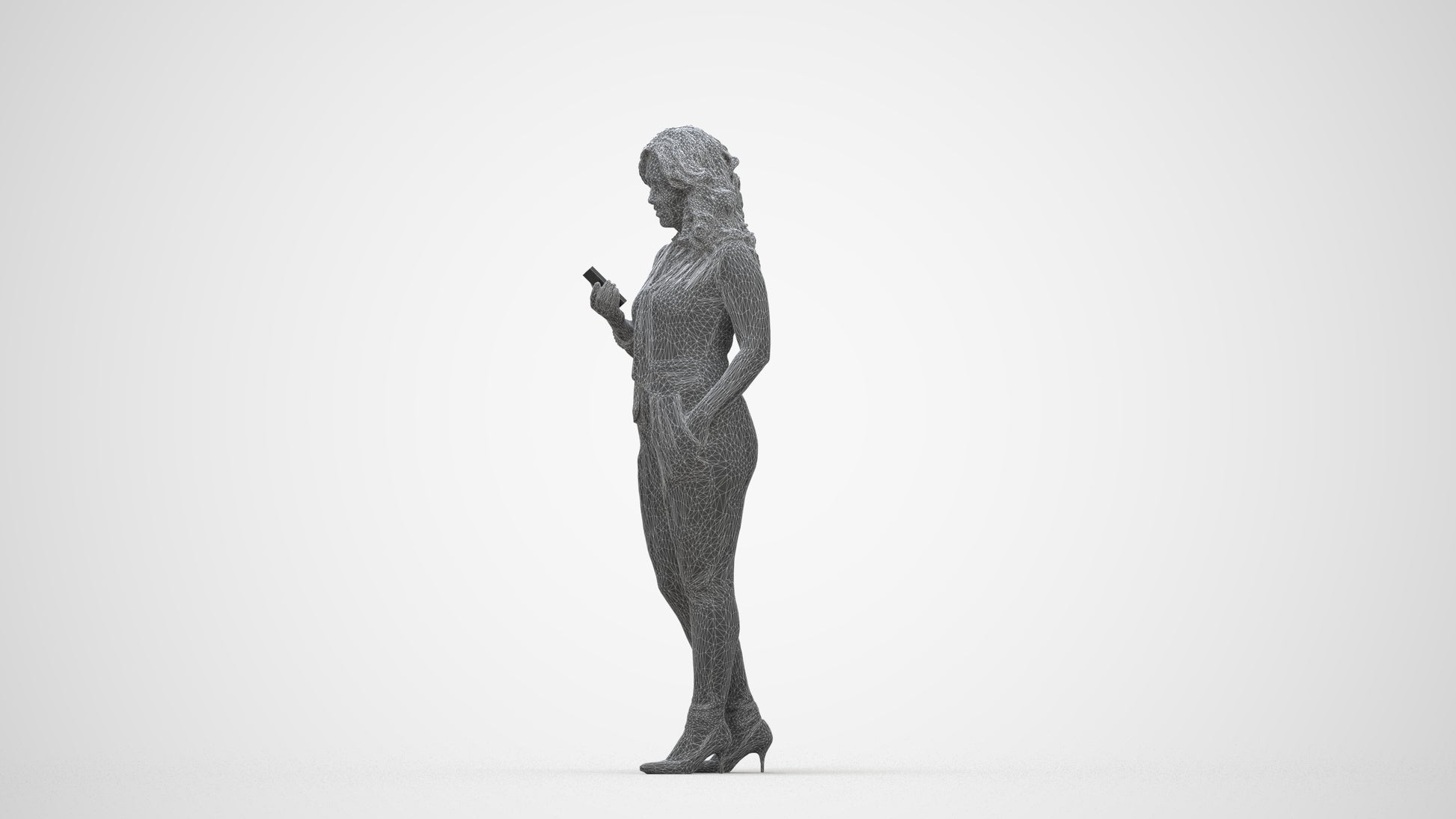scanned 3D woman casual walking, photogrammetry people for Enscape and V-Ray, wireframe back view