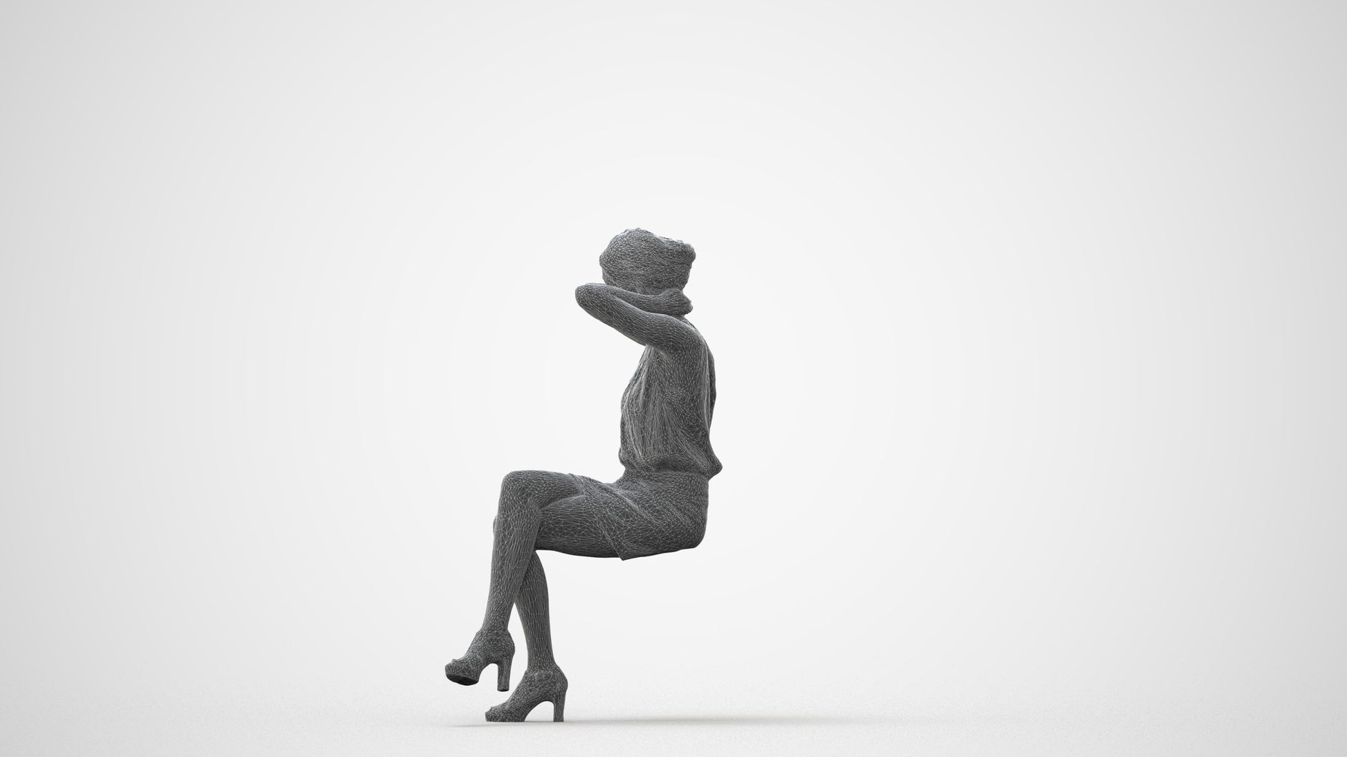realistic 3D woman casual sitting, scanned archviz people for Blender and 3ds Max, square thumbnail
