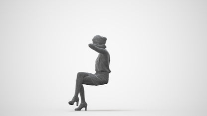 realistic 3D woman casual sitting, scanned archviz people for Blender and 3ds Max, square thumbnail