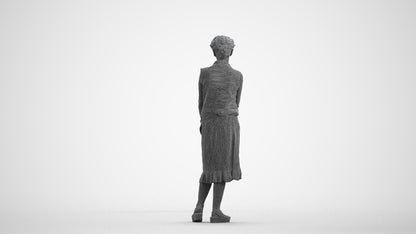 3D human model woman casual standing, photogrammetry scanned person for archviz, wireframe front view
