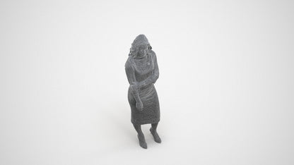 realistic 3D human woman business standing, archviz people FBX OBJ for Blender, wireframe three-quarter view
