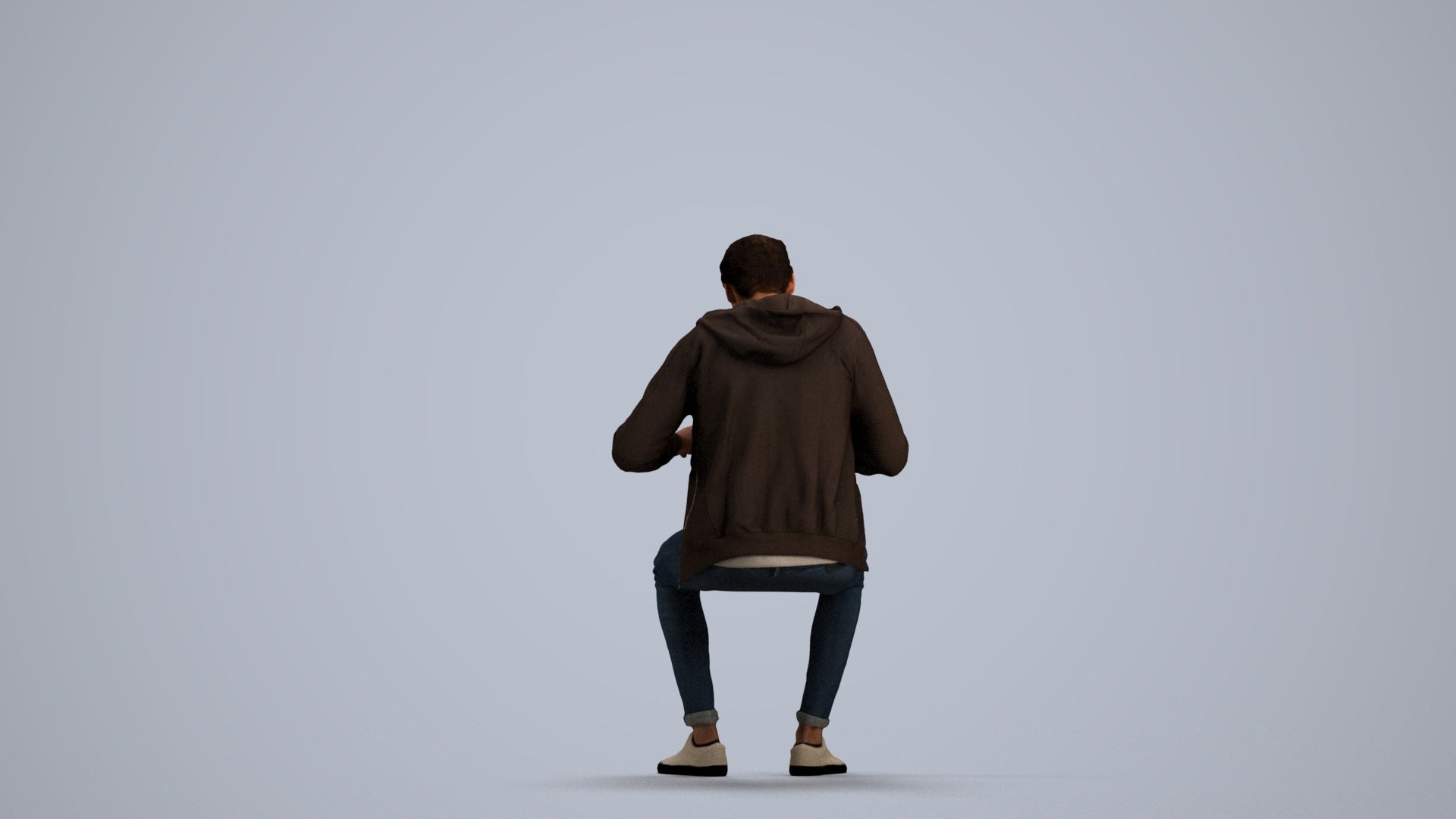 realistic 3D man casual sitting, scanned archviz people for Blender and 3ds Max, front view render