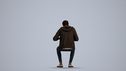 realistic 3D man casual sitting, scanned archviz people for Blender and 3ds Max, front view render