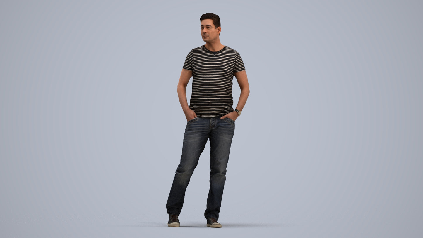 realistic 3D man casual standing, scanned archviz people for Blender and 3ds Max, standing pose render