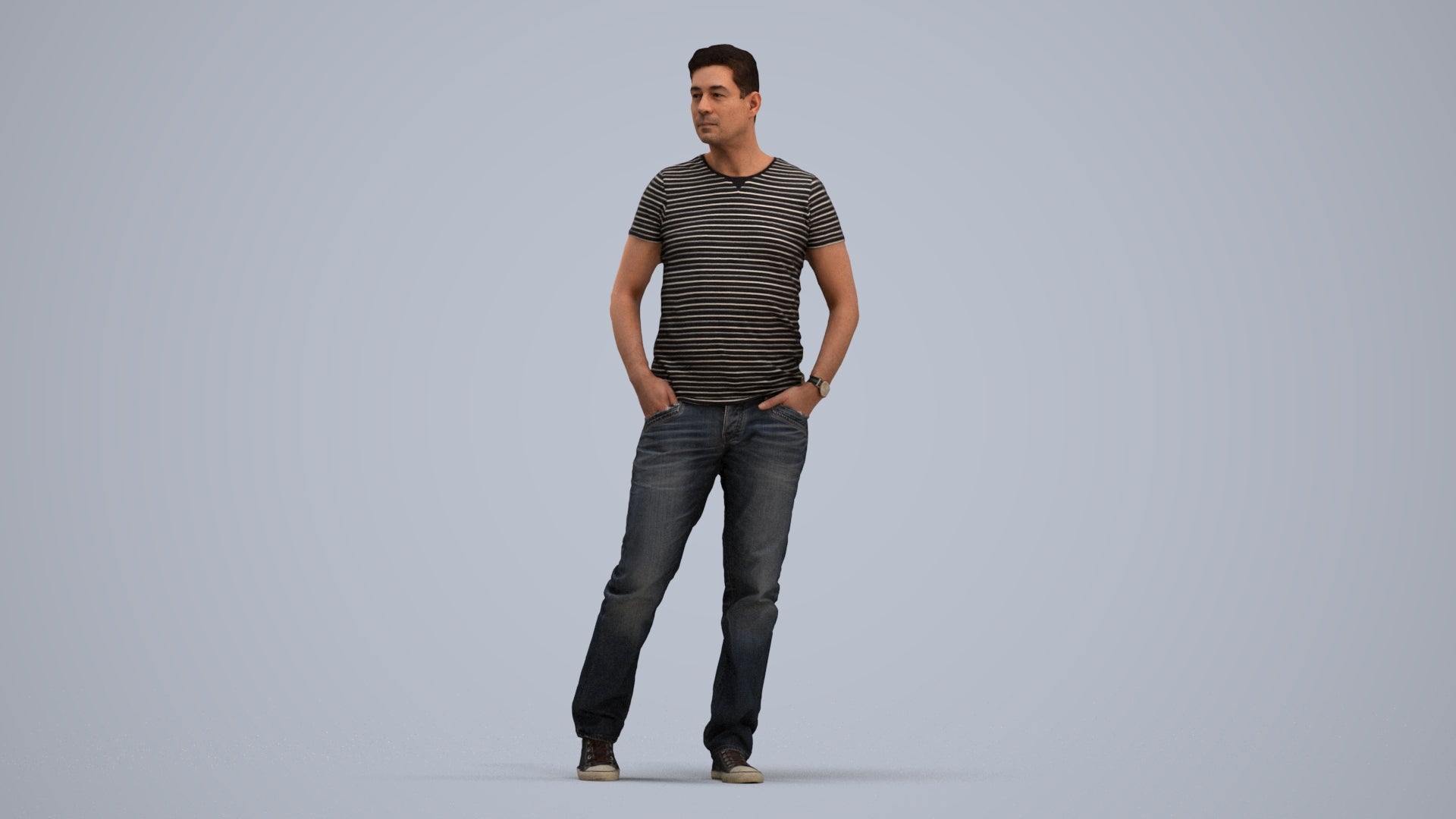 realistic 3D man casual standing, scanned archviz people for Blender and 3ds Max, standing pose render