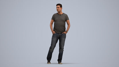 realistic 3D man casual standing, scanned archviz people for Blender and 3ds Max, standing pose render