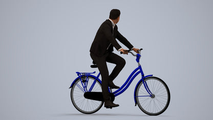 3D human model man business cycling, photogrammetry scanned person for archviz, side view render