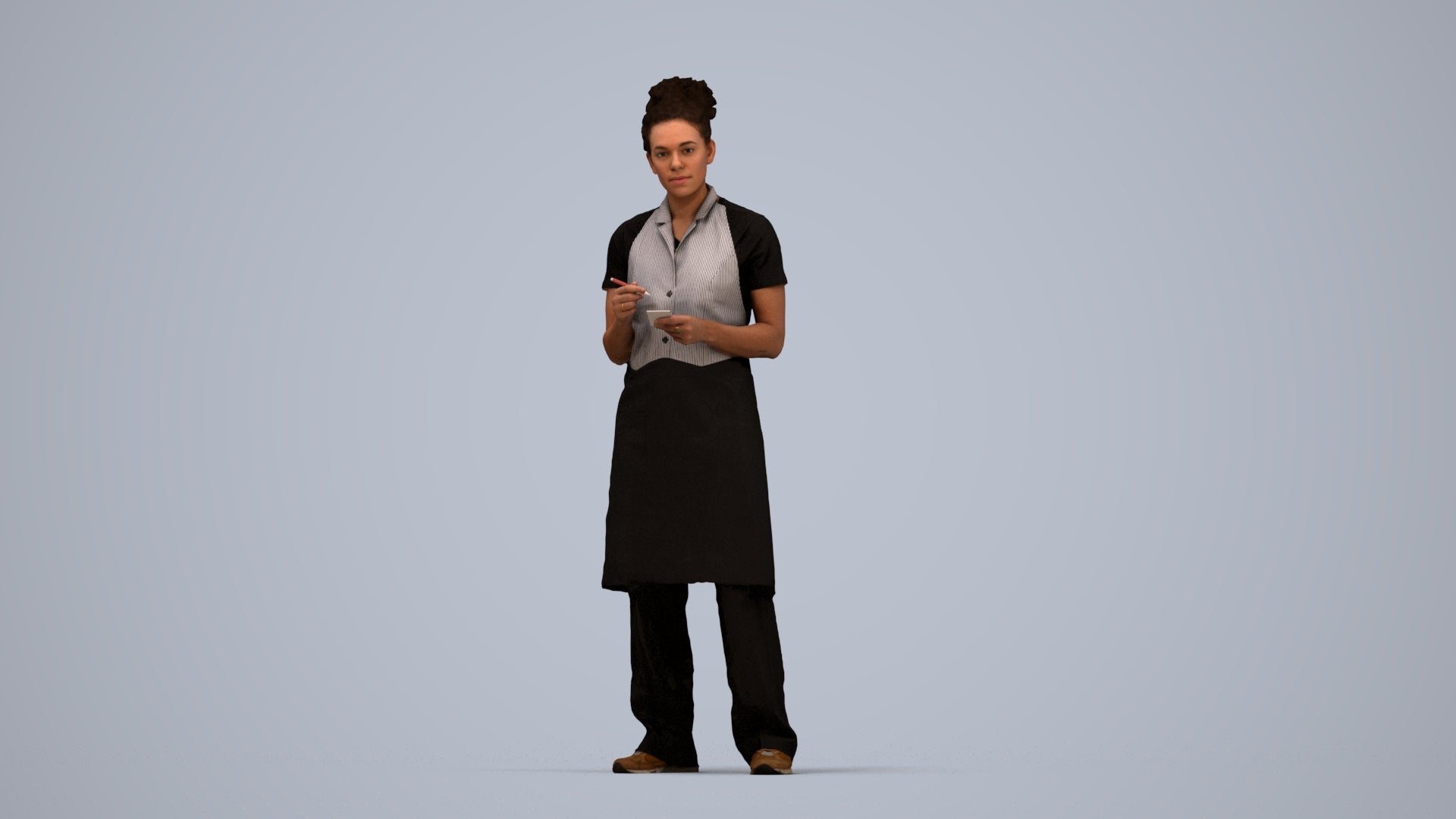 3D scanned woman hospitality, photorealistic archviz people for Enscape and SketchUp, top-down view render