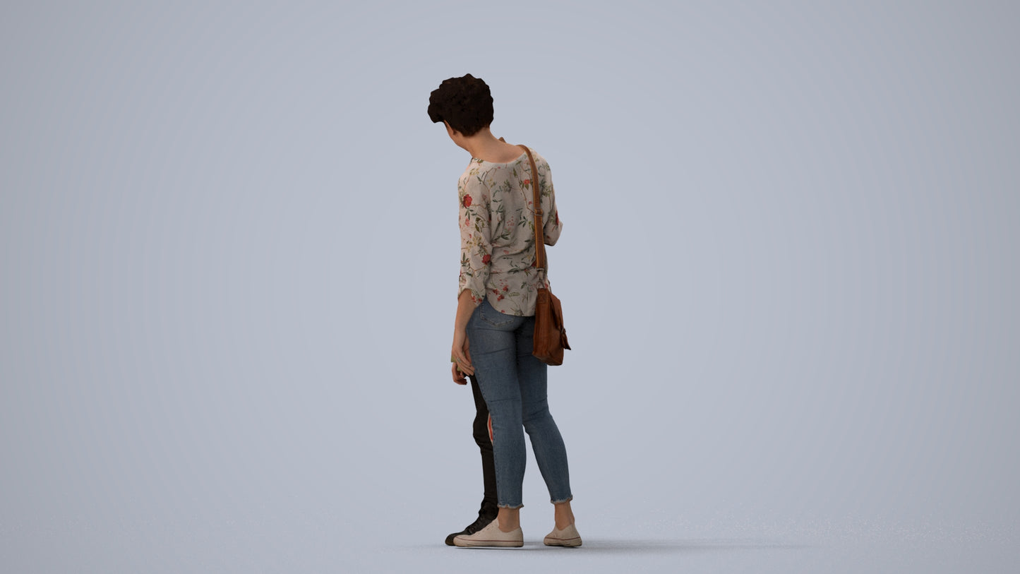 realistic 3D girl casual kids, scanned archviz people for Blender and 3ds Max, three-quarter view render