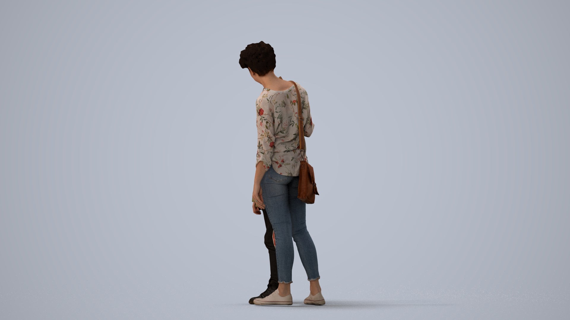 realistic 3D girl casual kids, scanned archviz people for Blender and 3ds Max, three-quarter view render
