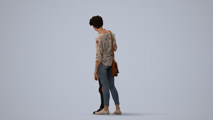 realistic 3D girl casual kids, scanned archviz people for Blender and 3ds Max, three-quarter view render