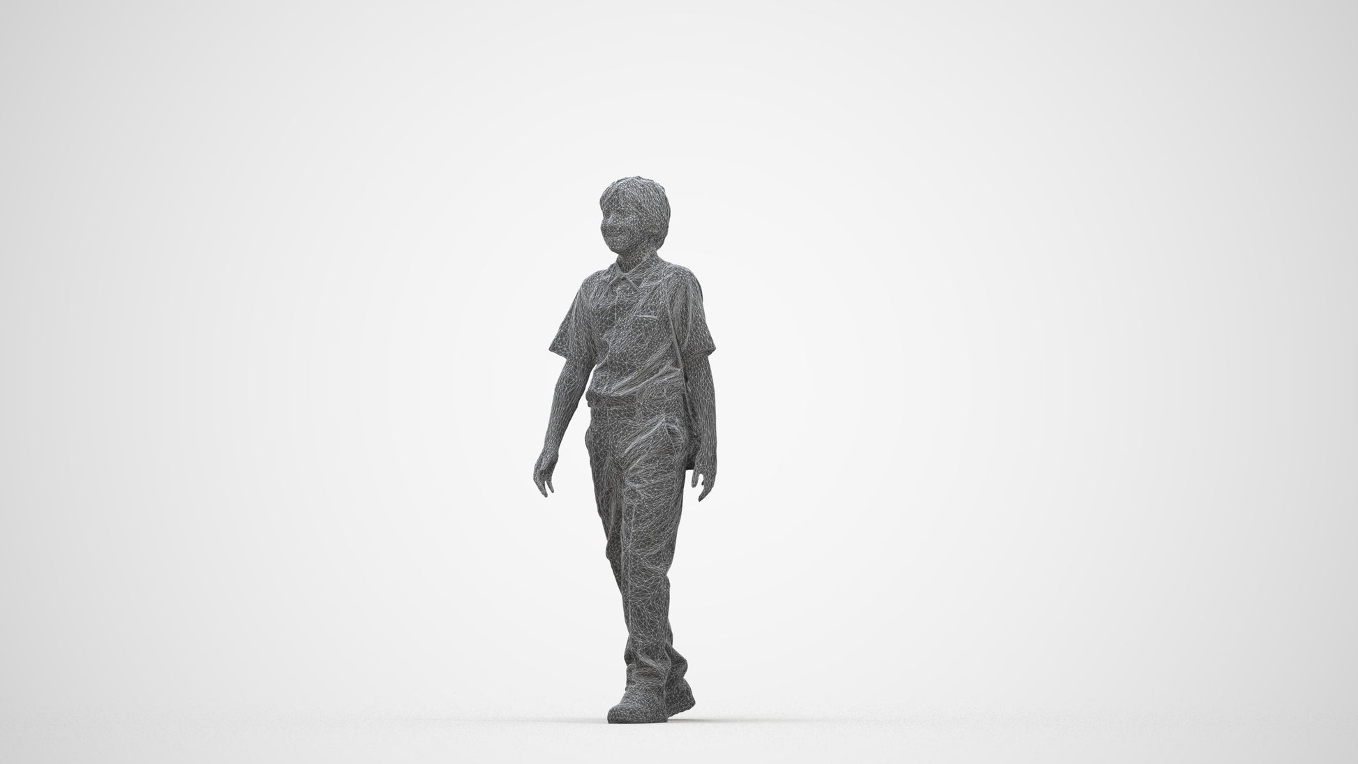 3D people model boy kids, scanned human for 3ds Max rendering, wireframe back view