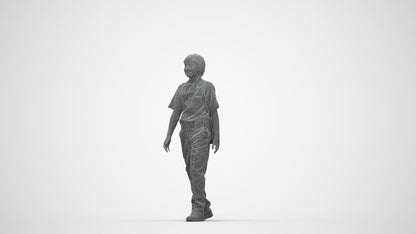 3D people model boy kids, scanned human for 3ds Max rendering, wireframe back view