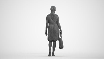 3D scanned woman shopping casual, photorealistic archviz people for Enscape and SketchUp, wireframe front view