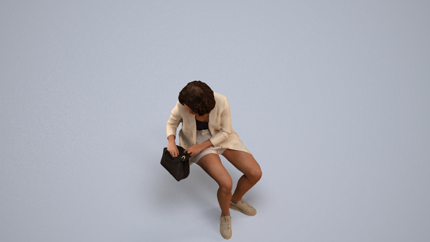 3D people model woman business sitting, scanned human for 3ds Max rendering, back view render