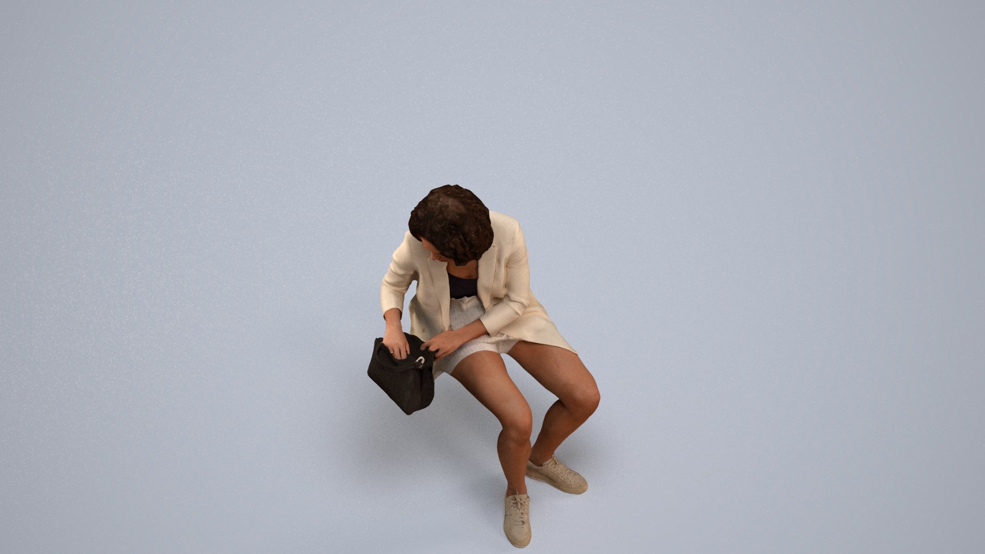 3D people model woman business sitting, scanned human for 3ds Max rendering, back view render