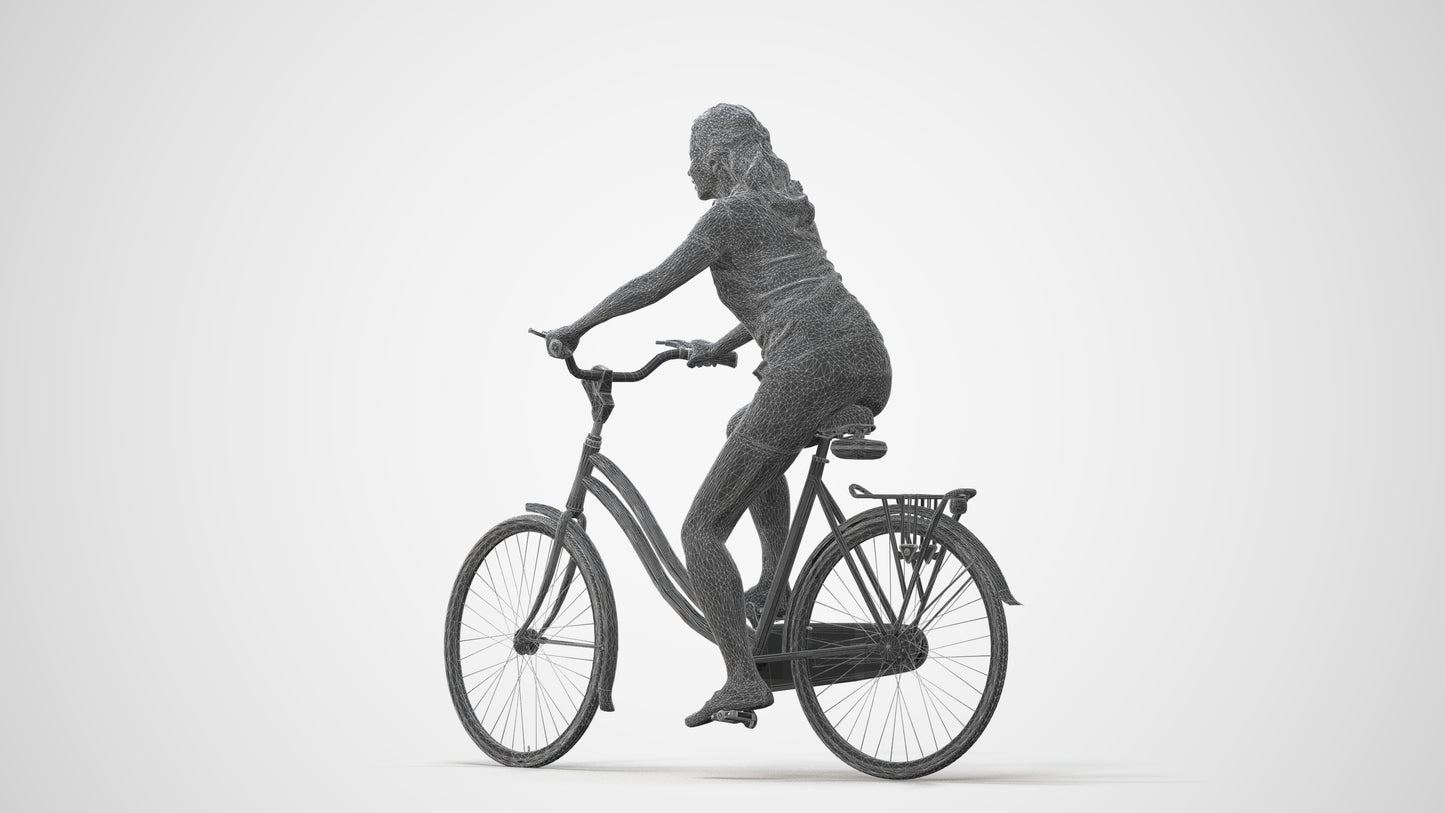 realistic 3D people woman casual cycling, render-ready for V-Ray and Corona, FBX OBJ, square thumbnail
