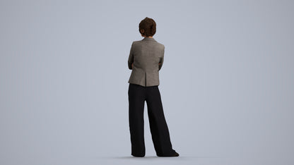 3D human model woman business, photogrammetry scanned person for archviz, front view render