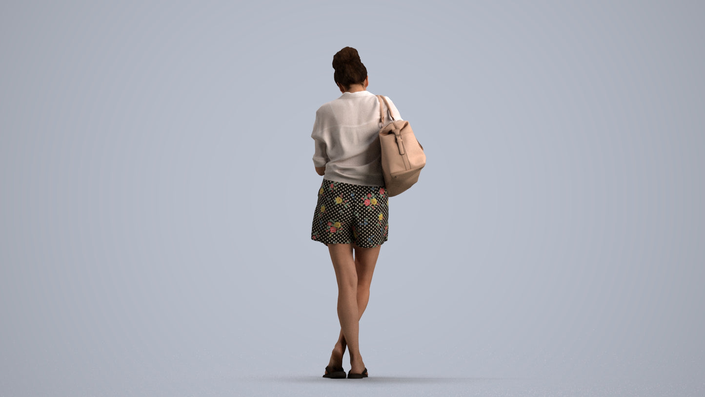 3D scanned woman standing casual, photorealistic archviz people for Enscape and SketchUp, front view render