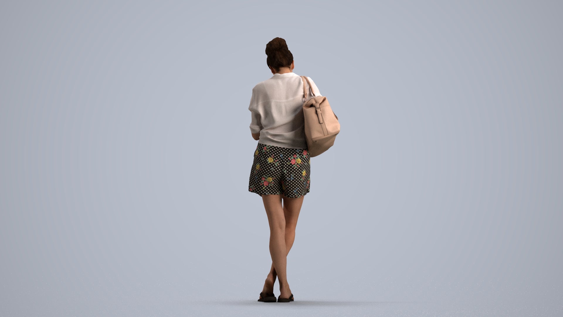 3D scanned woman standing casual, photorealistic archviz people for Enscape and SketchUp, front view render