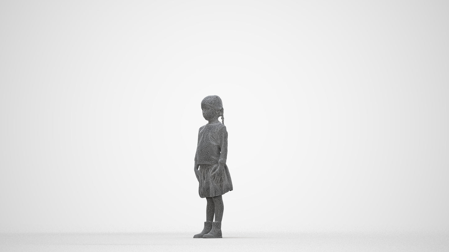 scanned 3D girl casual kids, photogrammetry people for Enscape and V-Ray, wireframe back view