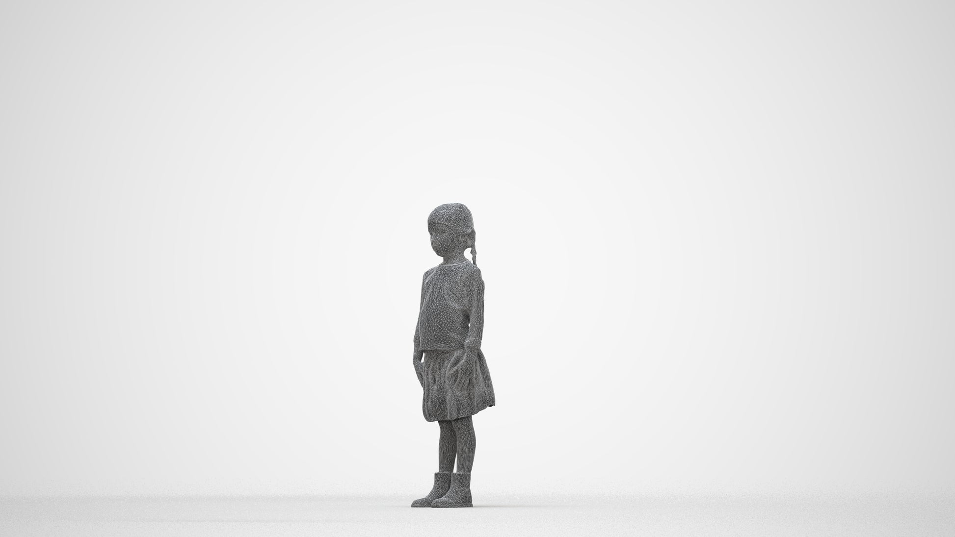 scanned 3D girl casual kids, photogrammetry people for Enscape and V-Ray, wireframe back view