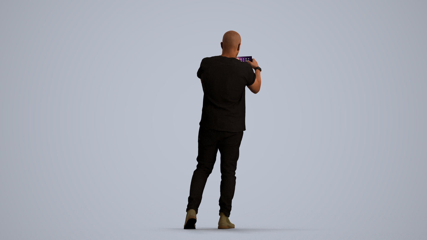 realistic 3D man casual standing, scanned archviz people for Blender and 3ds Max, front view render