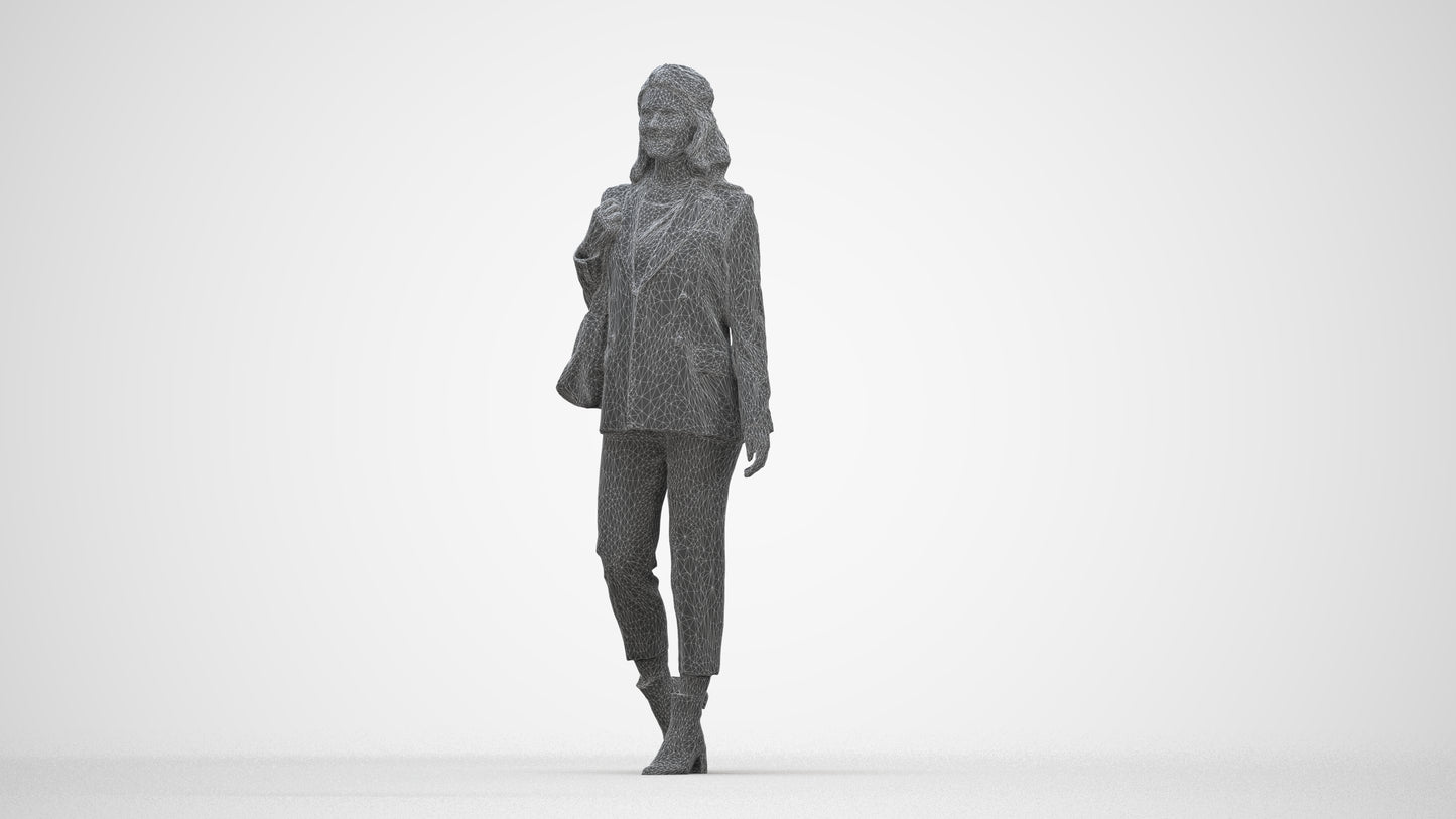 3D people model woman business walking, scanned human for 3ds Max rendering, wireframe back view