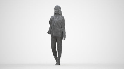 3D people model woman business walking, scanned human for 3ds Max rendering, wireframe back view