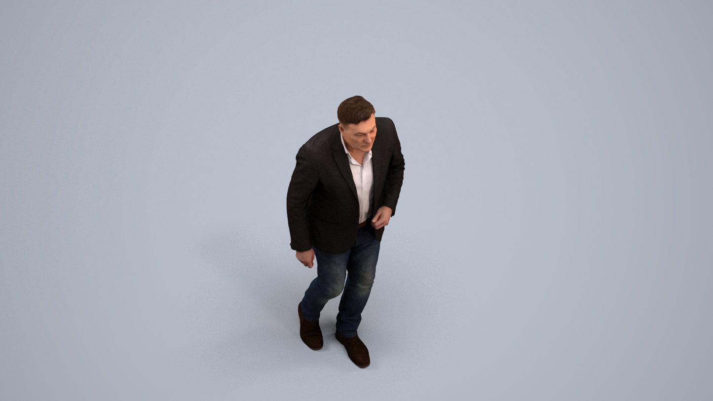 realistic 3D human man business, archviz people FBX OBJ for Blender, back view render
