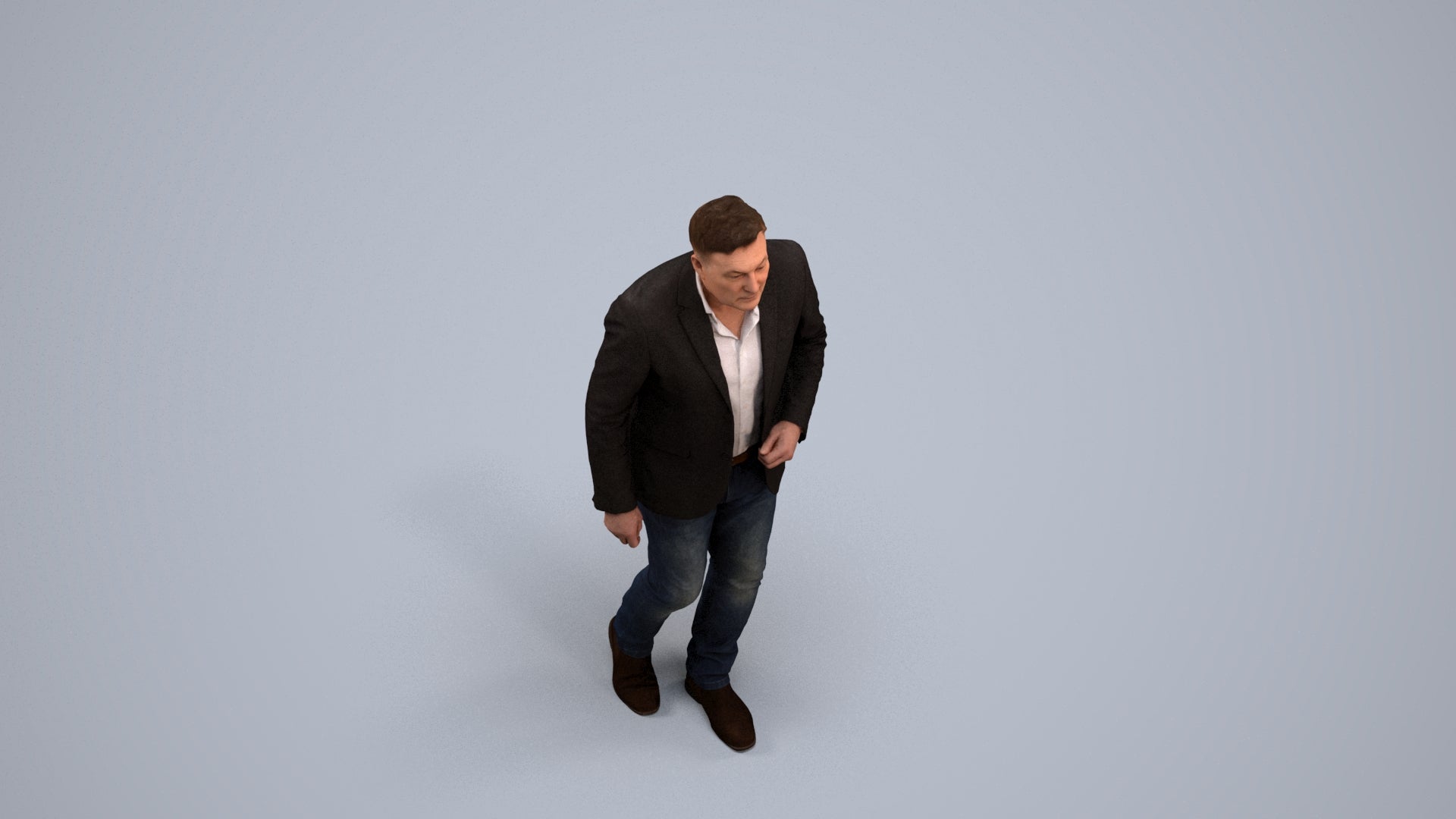 realistic 3D human man business, archviz people FBX OBJ for Blender, back view render