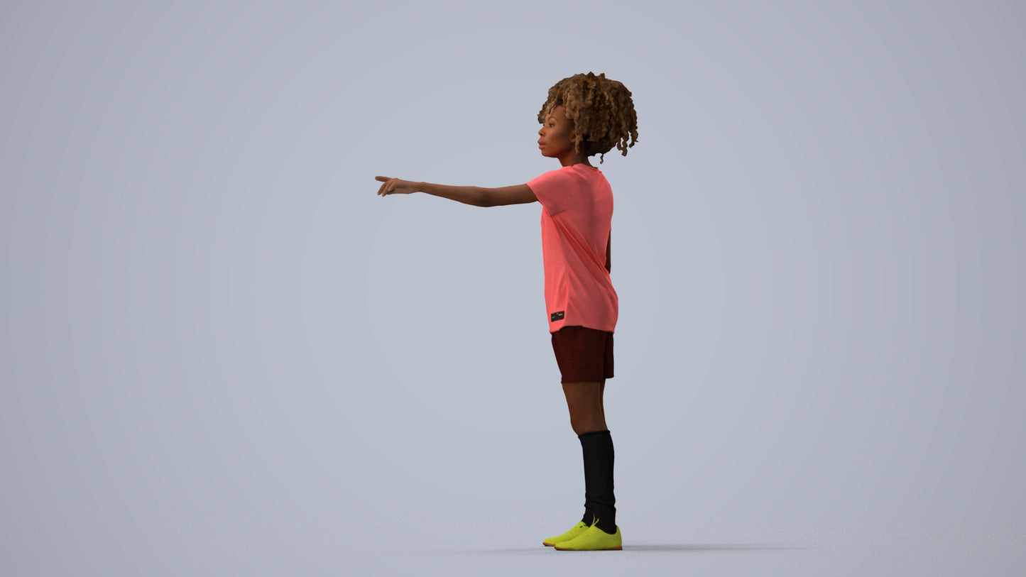 3D human model woman sport, photogrammetry scanned person for archviz, three-quarter view render
