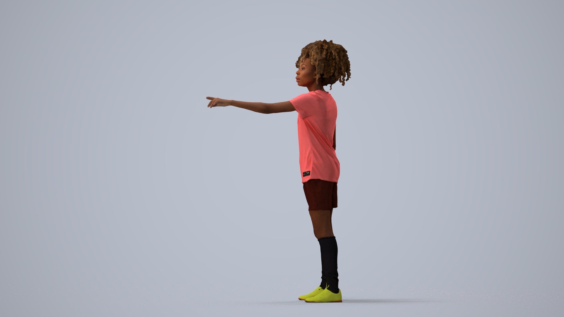 3D human model woman sport, photogrammetry scanned person for archviz, three-quarter view render